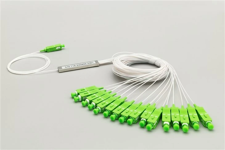 Splitter fibra Plc APC 1x16 SC, tubo in acciaio, fibra nuda 250 µm, monomodale