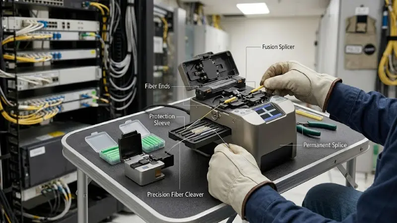 Fusion splicing process for permanent low-loss fiber optic cable joints